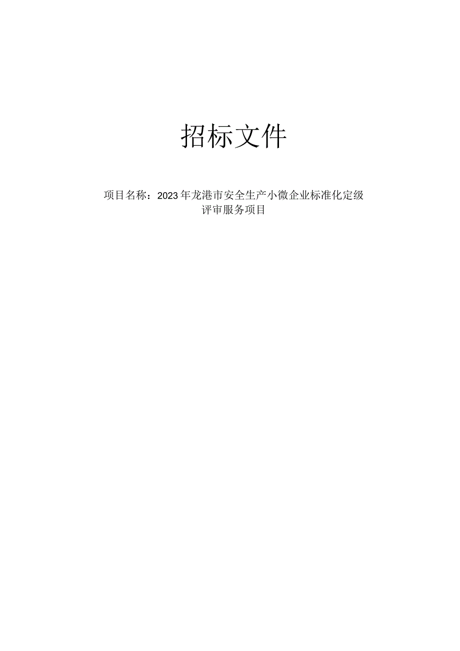 2023年龙港市安全生产小微企业标准化定级评审服务项目招标文件.docx_第1页