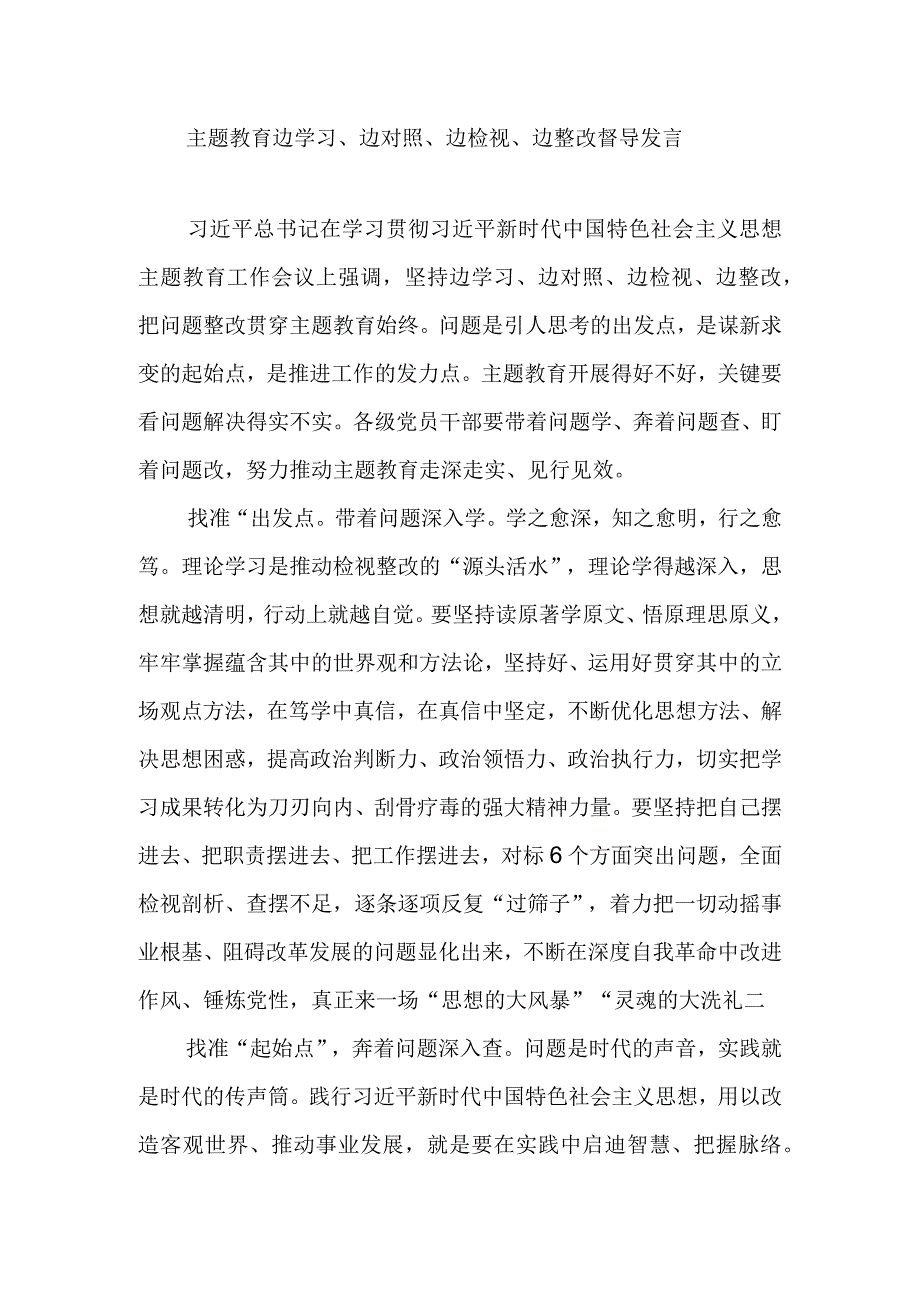 2023年开展主题教育边学习边对照边检视边整改督导发言学习心得体会研讨发言.docx_第2页