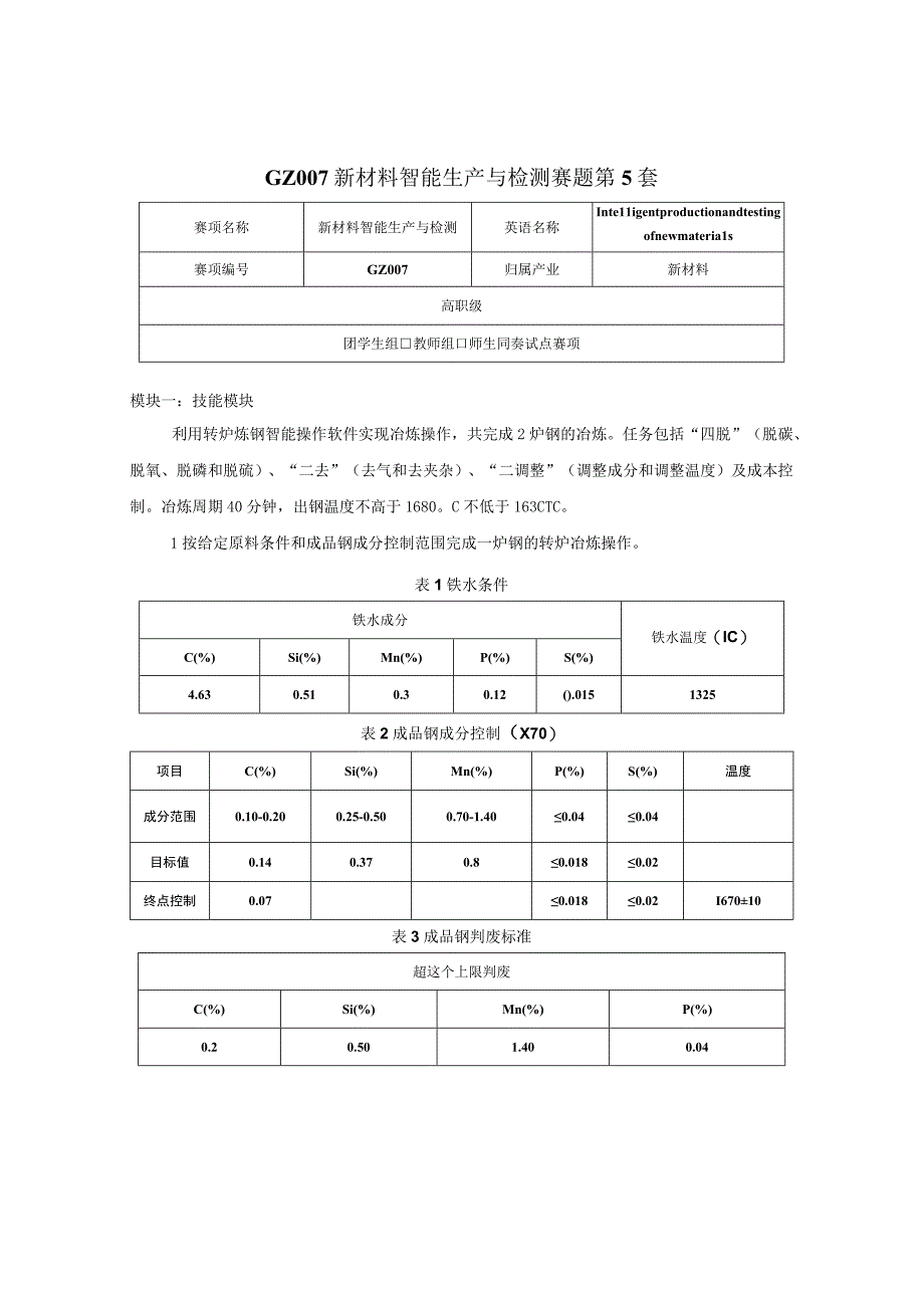 GZ007 新材料智能生产与检测赛题第5套 2023年全国职业院校技能大赛赛项试题.docx_第1页