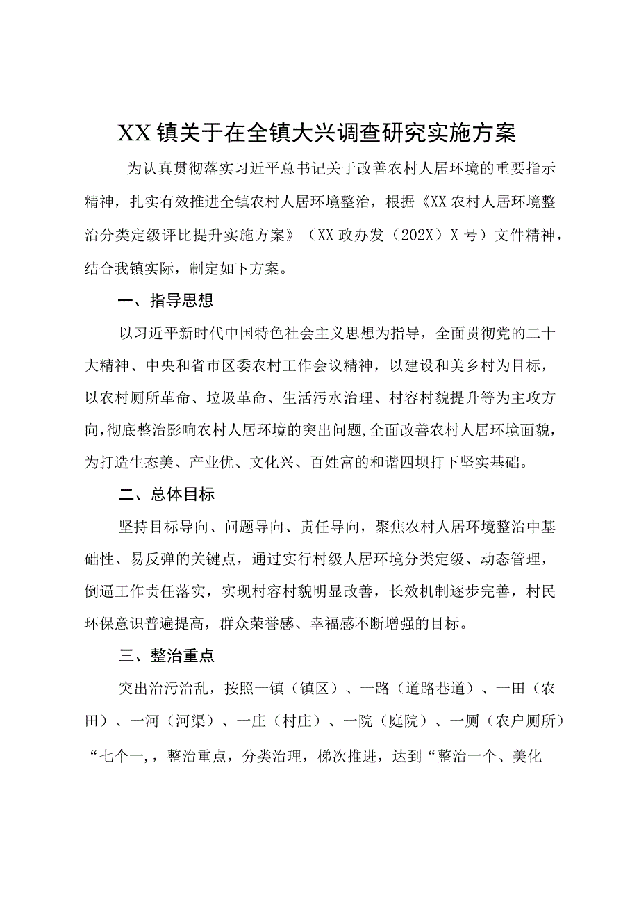 XX镇关于在全镇大兴调查研究实施方案.docx_第1页