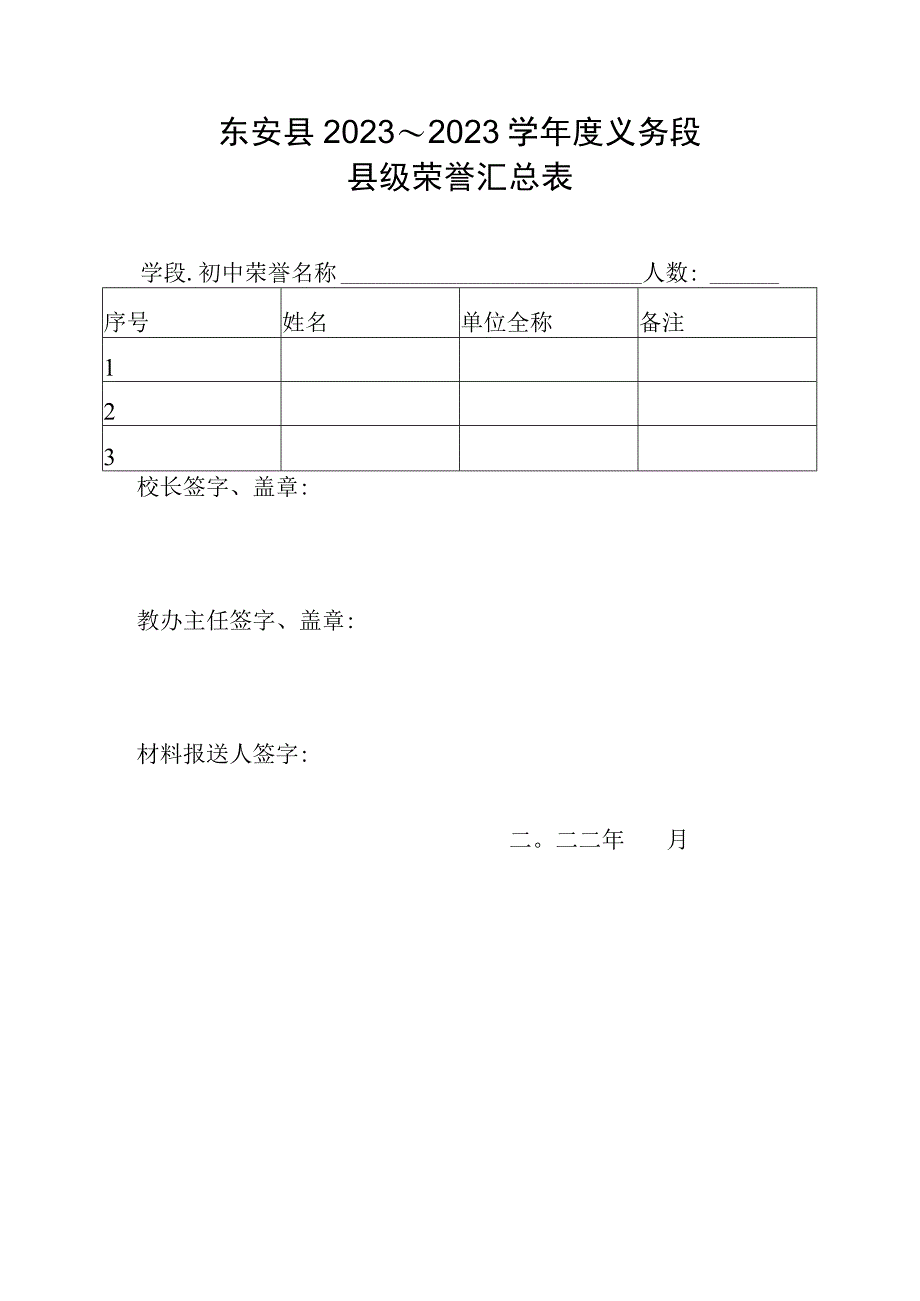 东安县2023～2023学年度义务段县级荣誉汇总表.docx_第1页