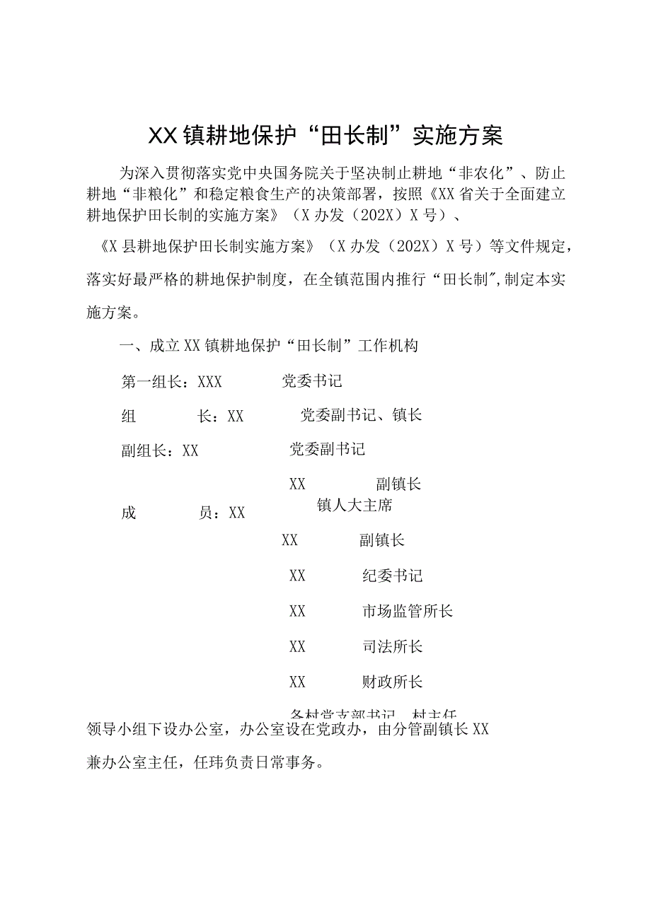 XX镇耕地保护田长制实施方案.docx_第1页