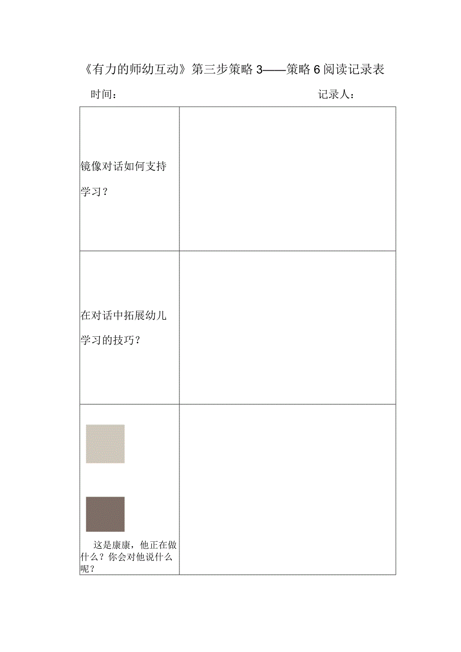 《有力的师幼互动》第三步策略3——策略6阅读记录表研讨问题.docx_第1页