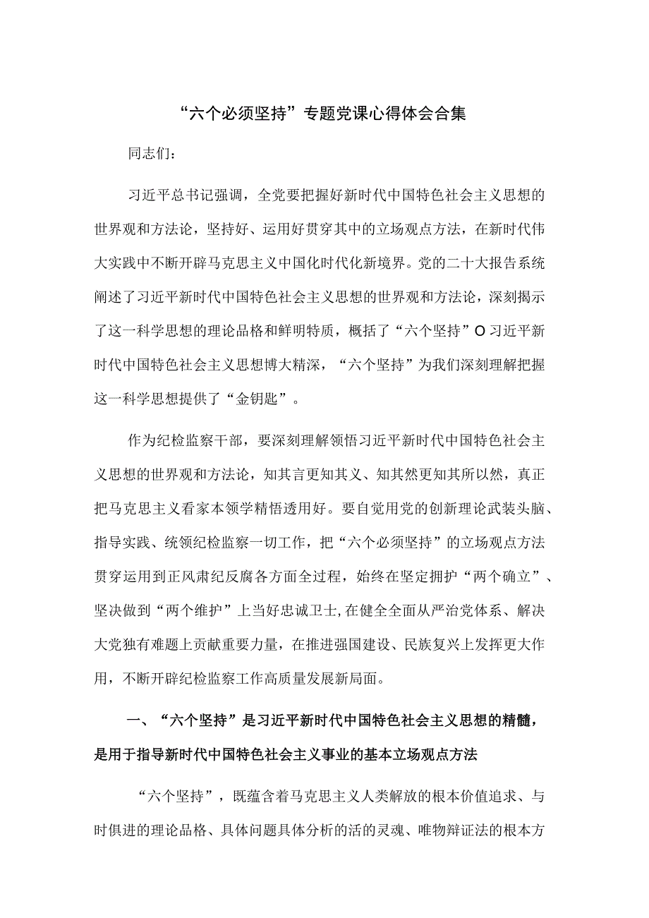 六个必须坚持专题党课心得体会合集.docx_第1页