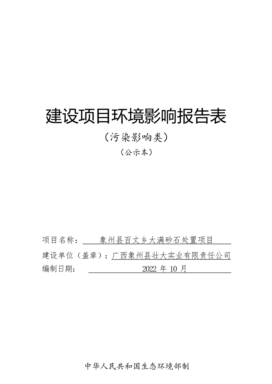 象州县百丈乡大满砂石处置项目环评报告.docx_第1页