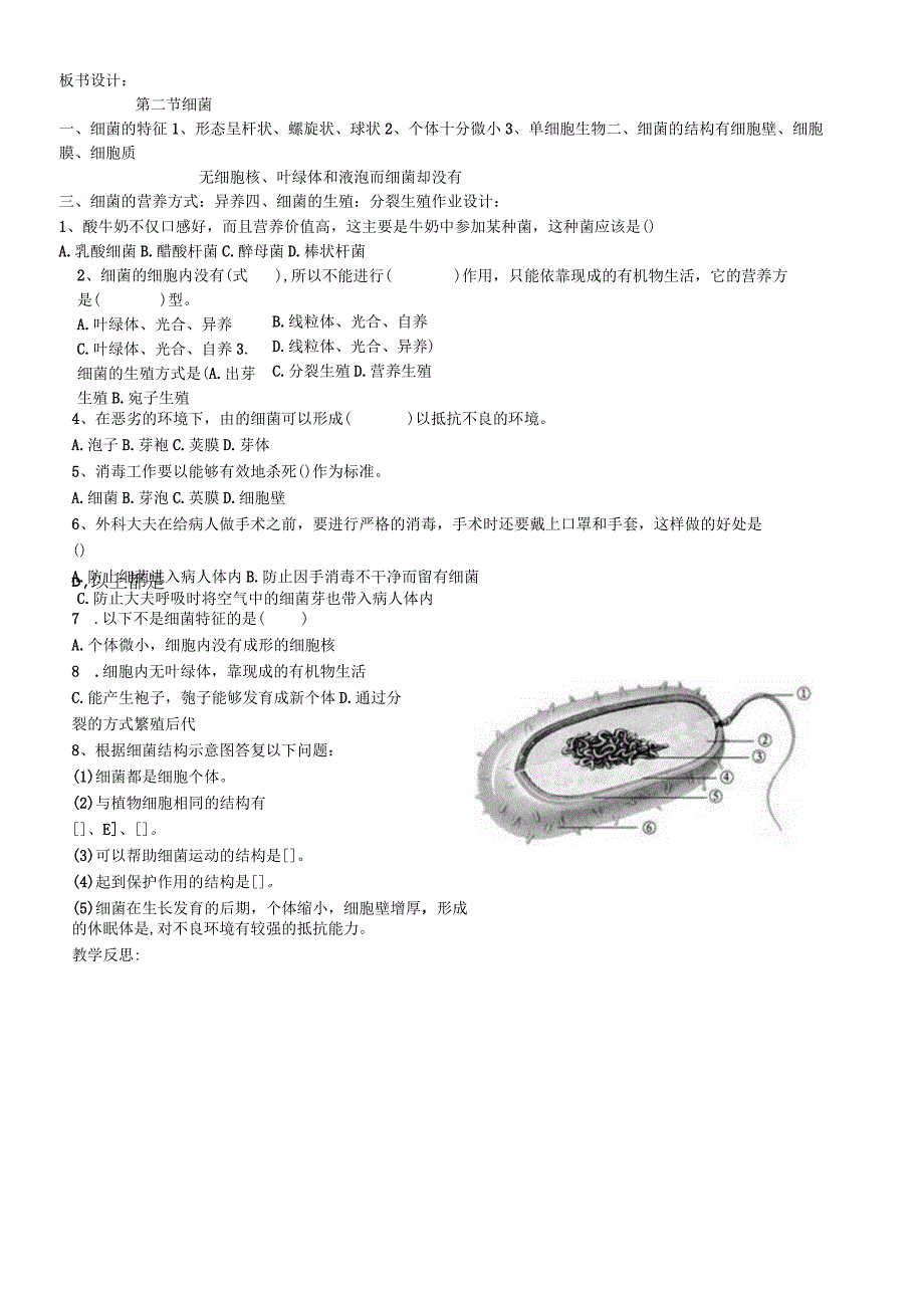 人教版八年级上册第五单元第四章第二节细菌导学案无答案.docx_第3页