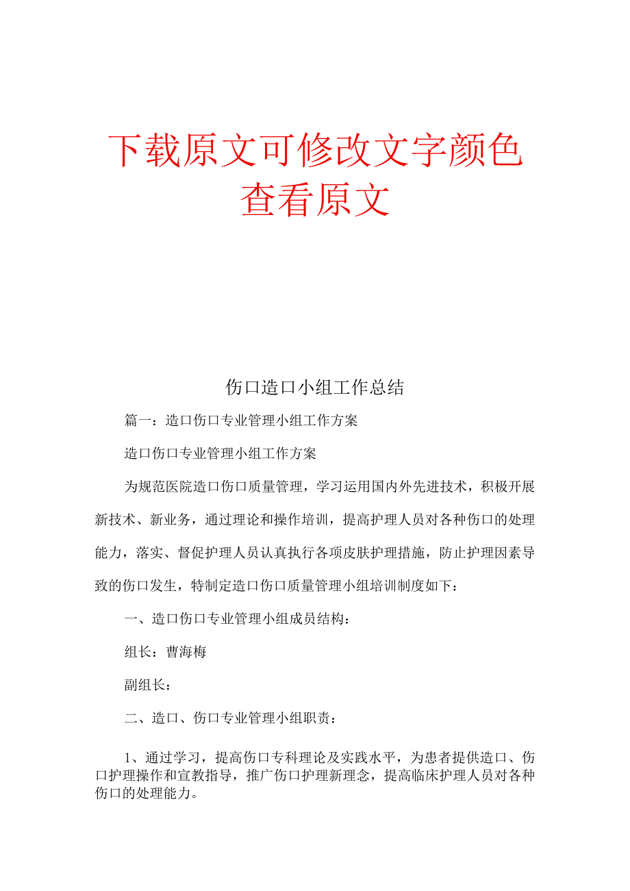 伤口造口小组工作总结精编合集.docx_第1页