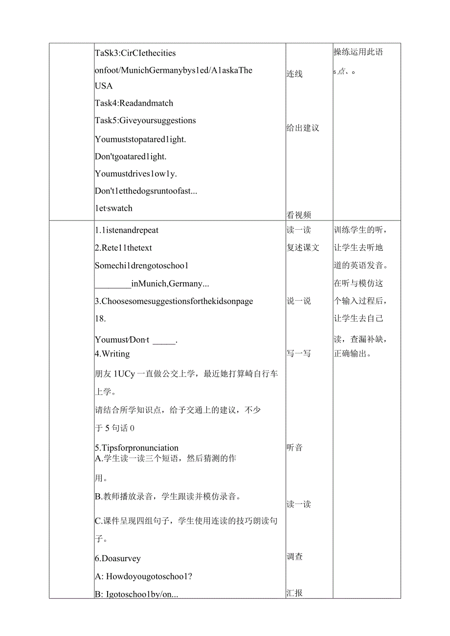 人教PEP六年级上册Unit2 Ways to go to school B read and write教案.docx_第2页