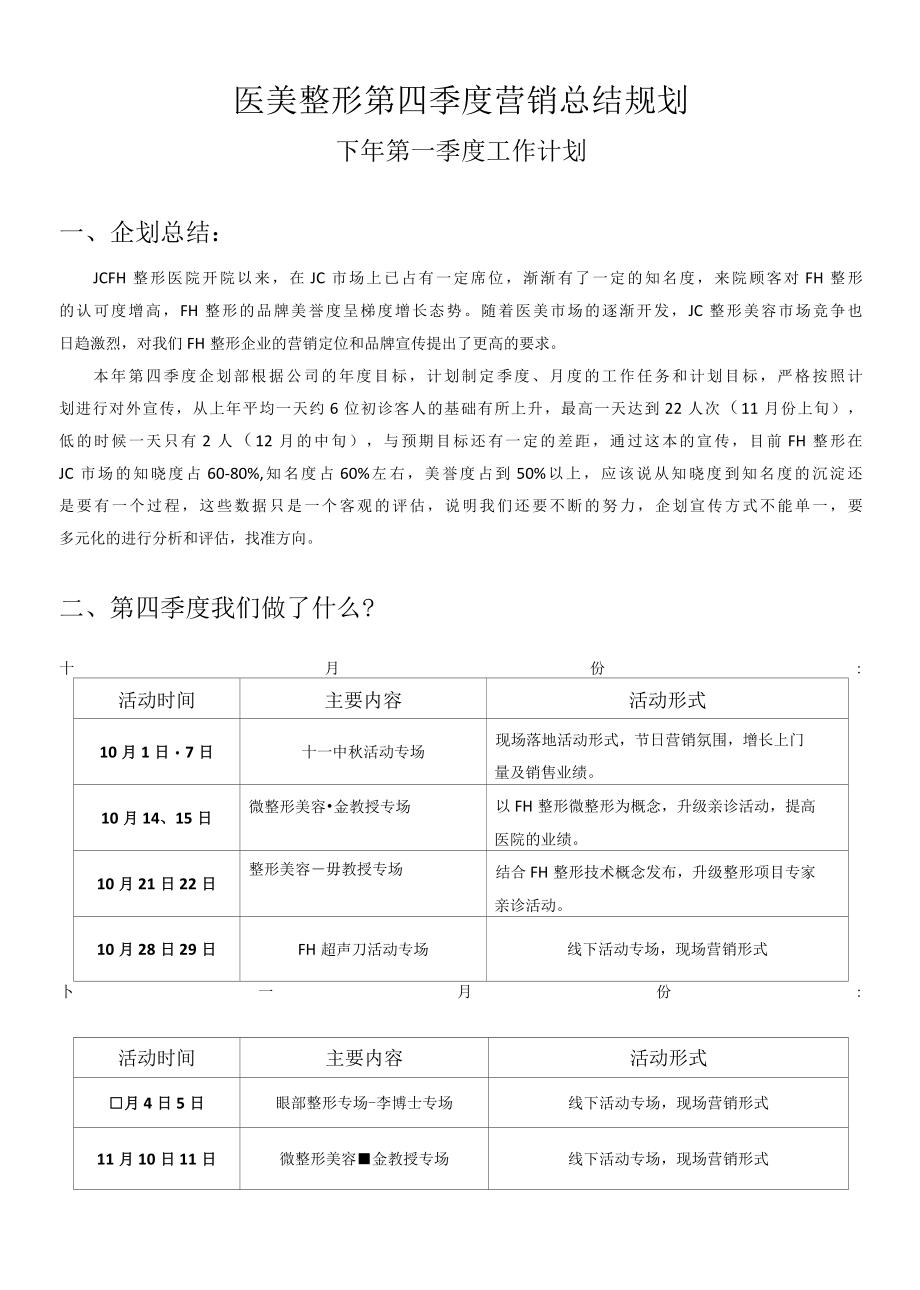 医美整形第四季度营销总结规划.docx_第1页