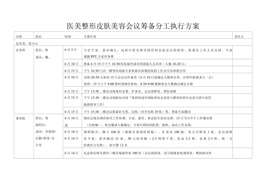 医美整形皮肤美容会议筹备分工执行方案.docx_第1页