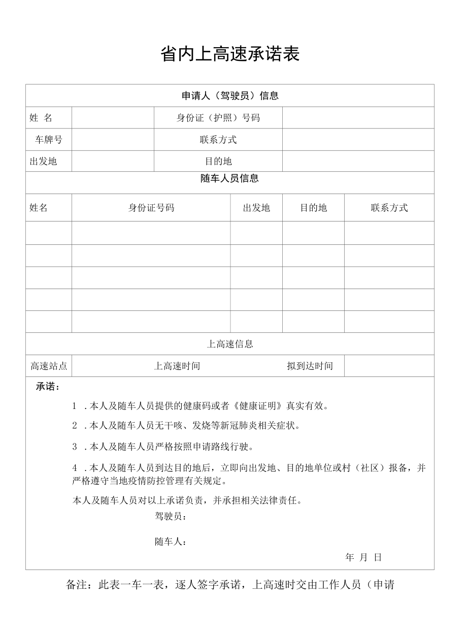 省内上高速承诺表.docx_第1页