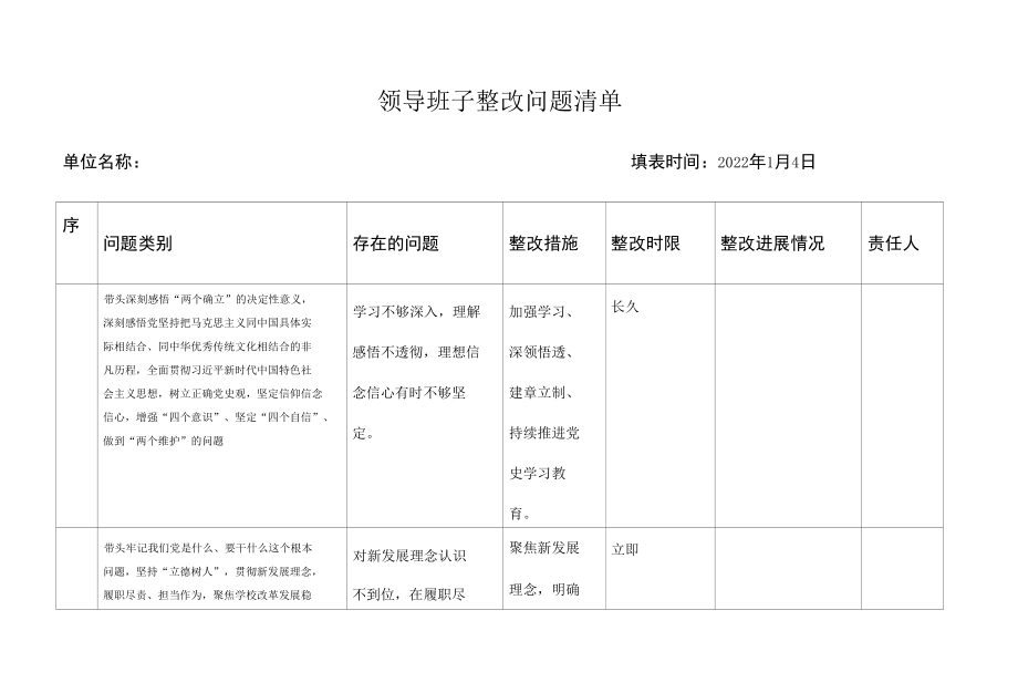 民主生活会领导班子整改问题清单.docx_第1页