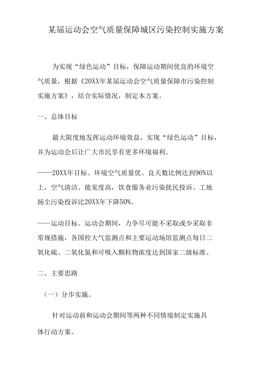 某届运动会空气质量保障城区污染控制实施方案.docx_第1页