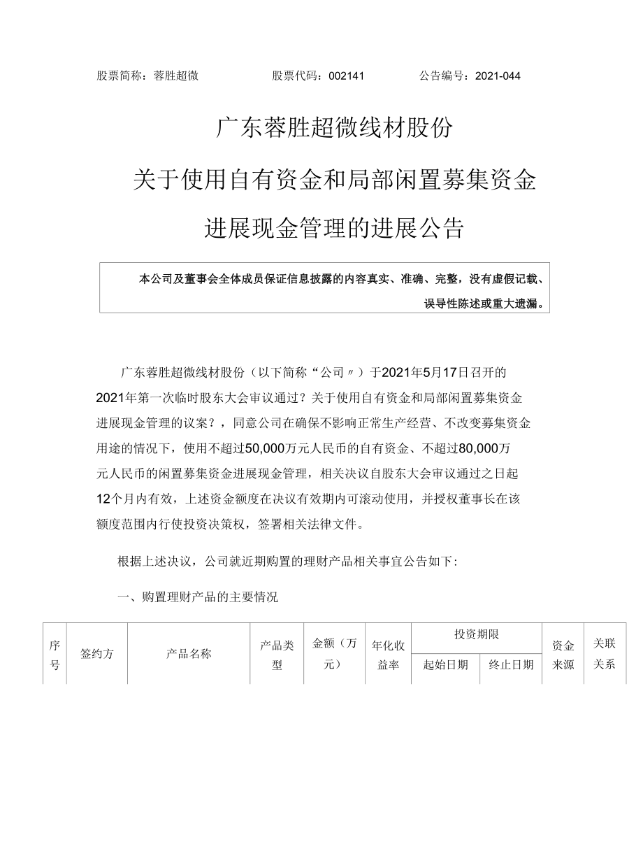 精选公告044关于使用自有资金和部分闲置募集资金进行现金管理进展公告doc.docx_第1页