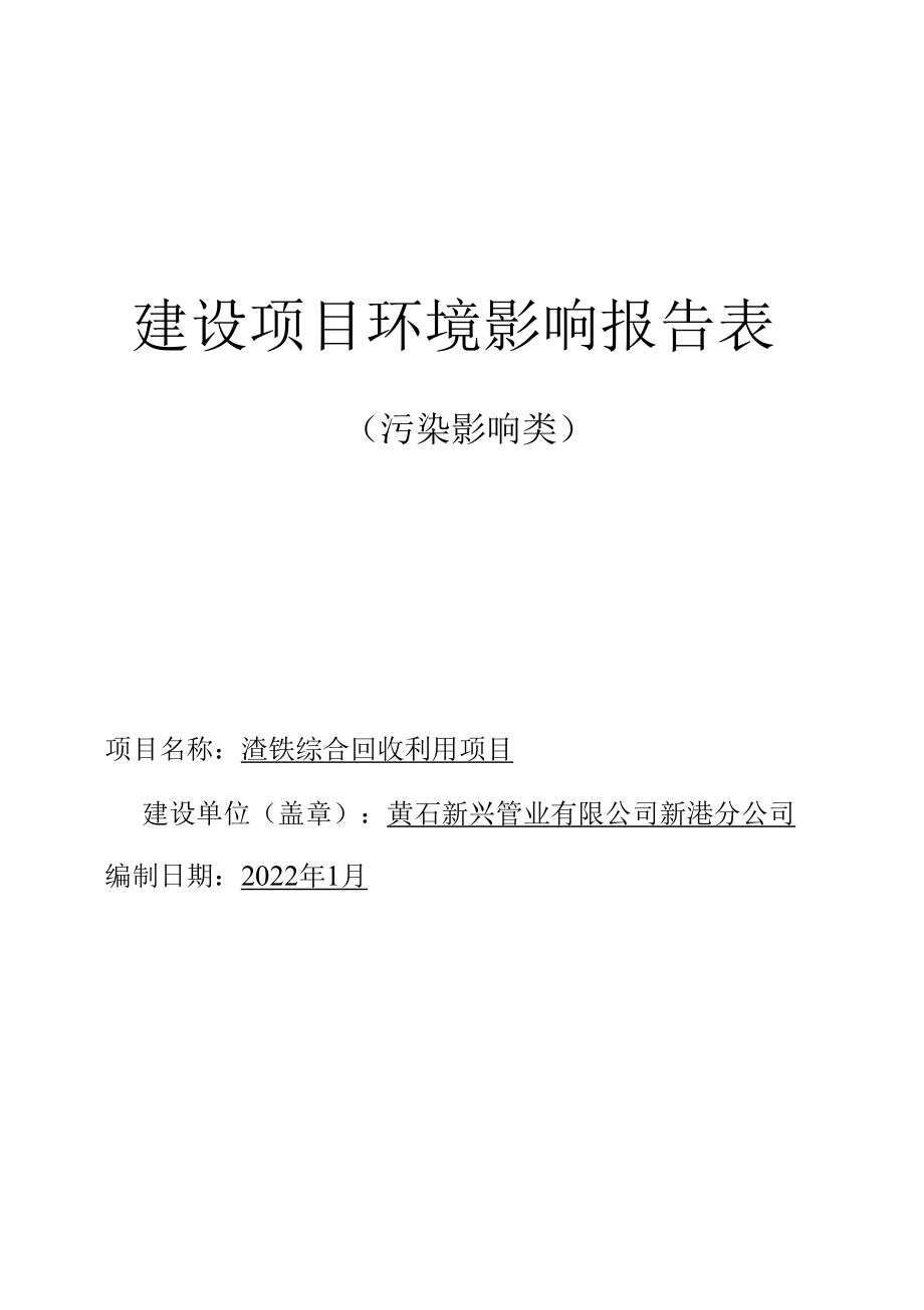 黄石新兴管业有限公司新港分公司渣铁综合回收利用项目报告表.docx_第1页