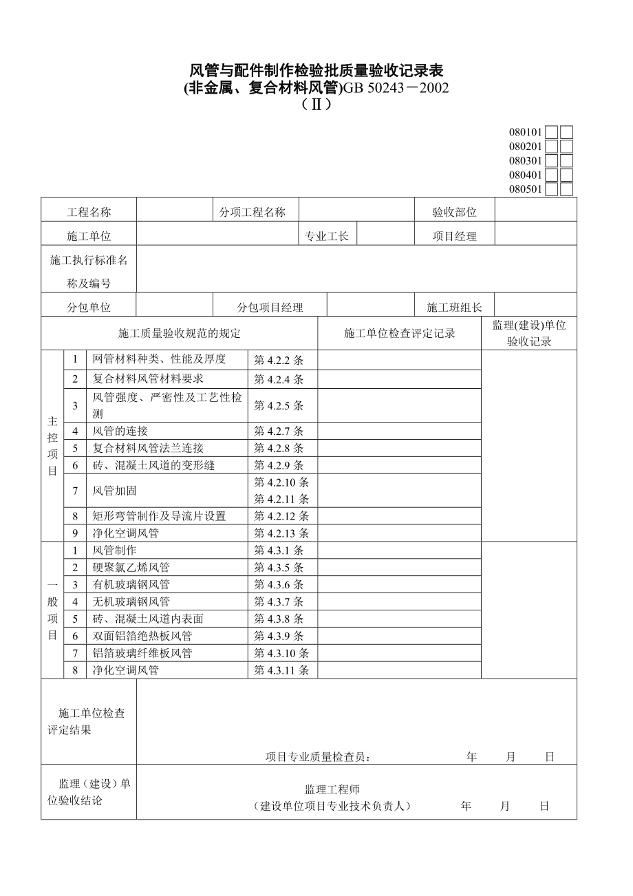 通风及空调工程施工现场检验批质量检验记录表汇总大全.doc_第2页