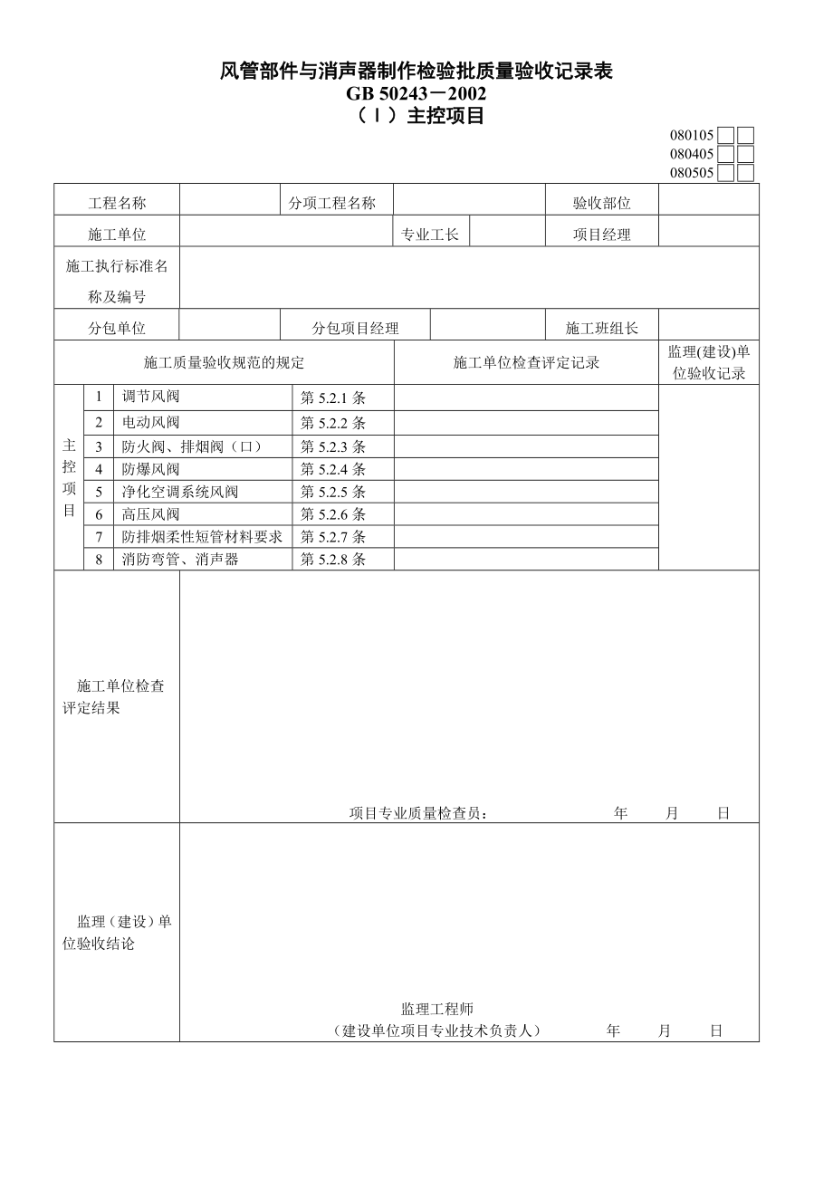 通风及空调工程施工现场检验批质量检验记录表汇总大全.doc_第3页