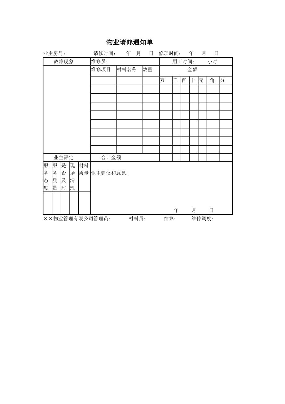 房地产开发建设管理-物业请修通知单.doc_第1页