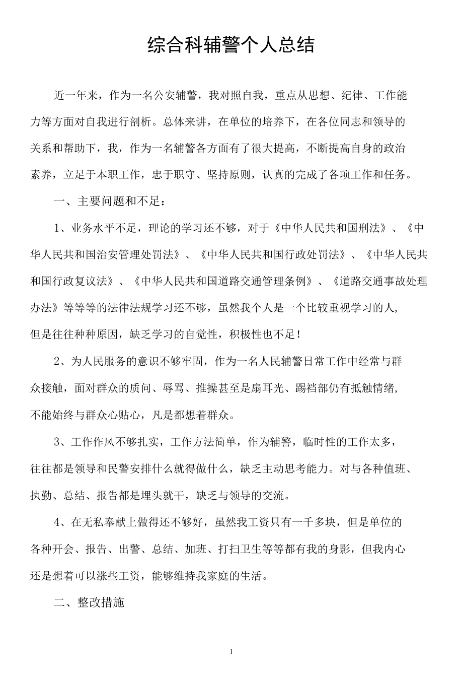 综合科辅警个人总结.docx_第1页