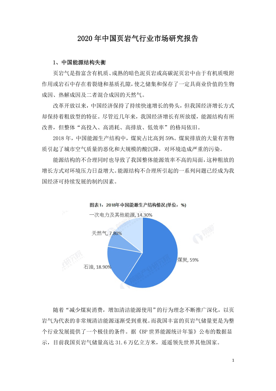 2020年中国页岩气行业市场研究报告.doc_第1页