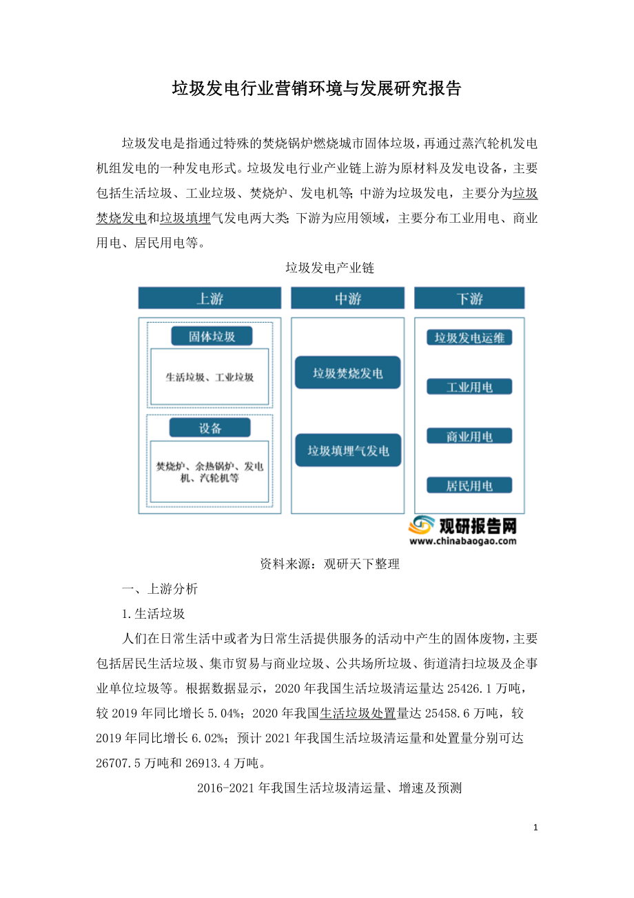 垃圾发电行业营销环境与发展研究报告.doc_第1页