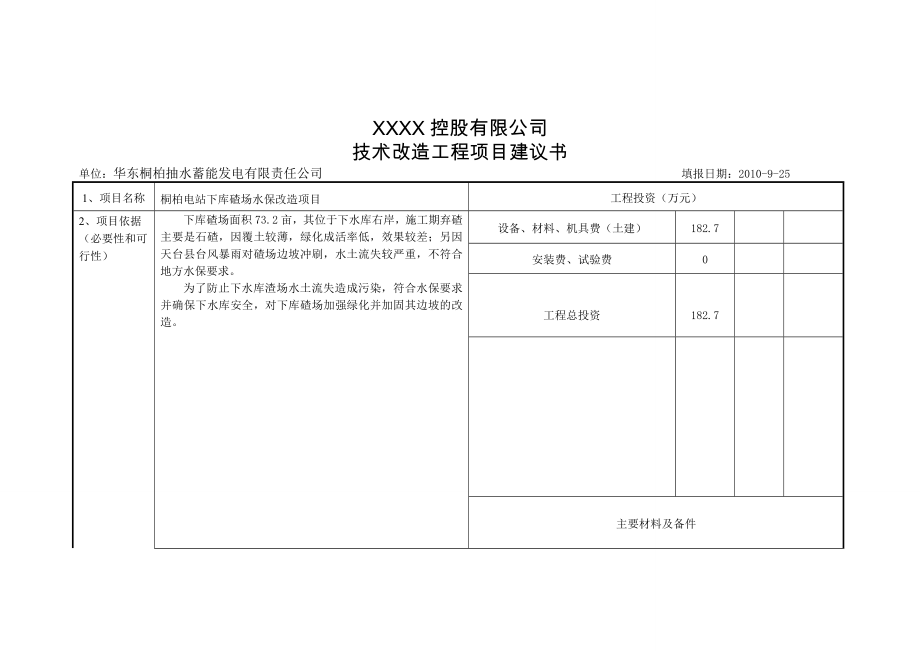 XXXX电站下库碴场水保改造项目建议书和可行性研究报告.doc_第1页