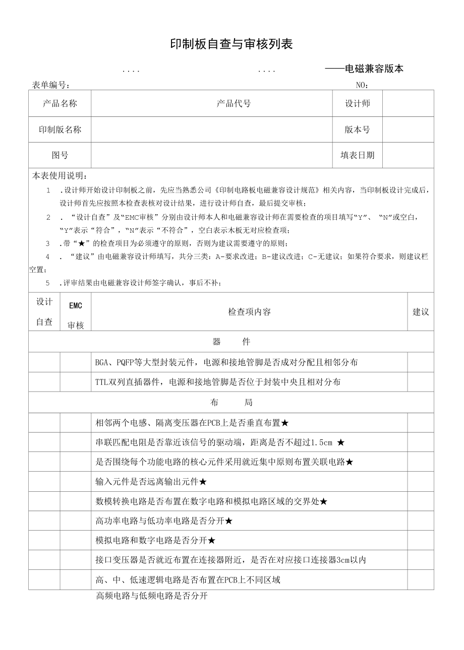 印制板(PCB)自查与审核列表(EMC版本).docx_第1页