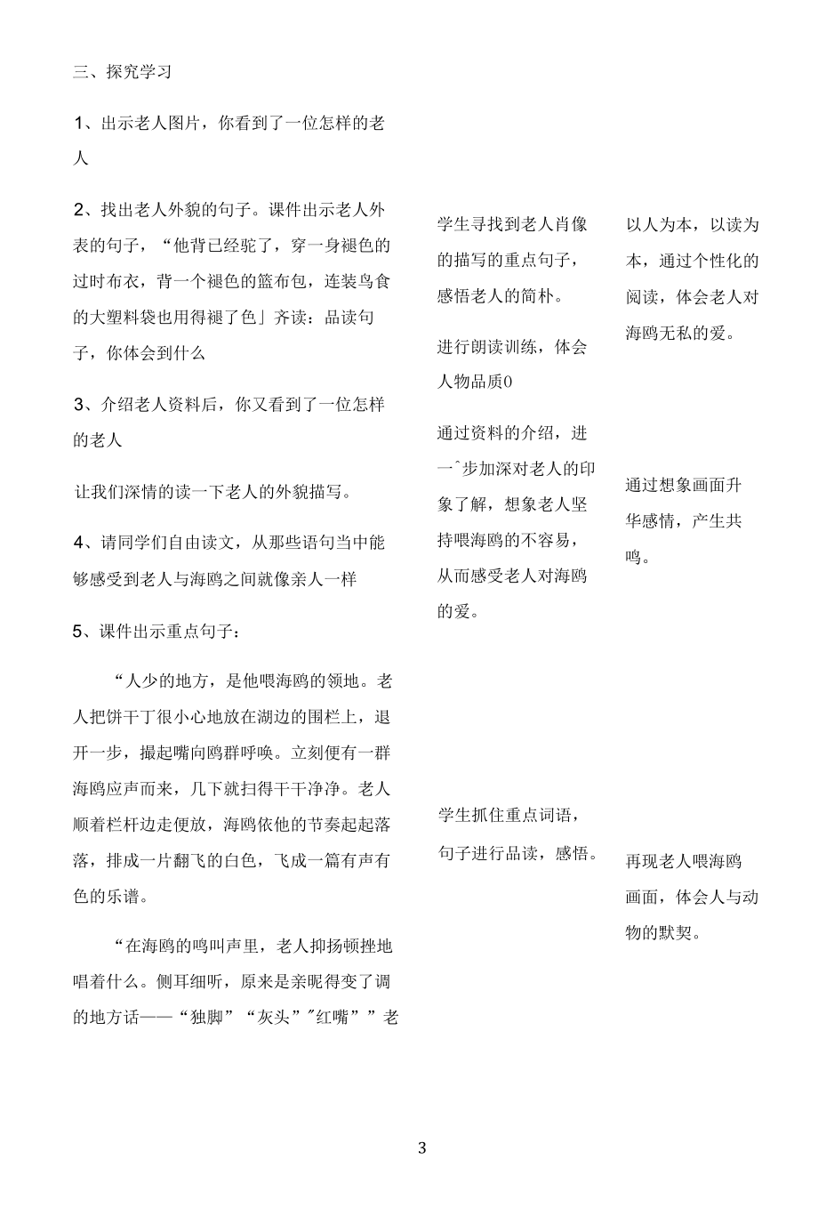 名师教学设计《老人与海鸥》完整教学教案.docx_第3页