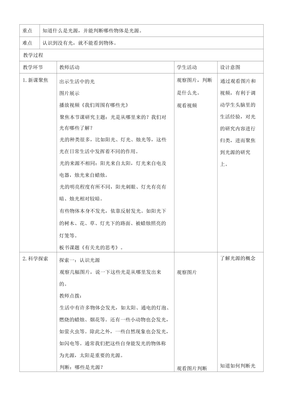 教科版小学科学五上《1.1有关光的思考》教案.docx_第2页