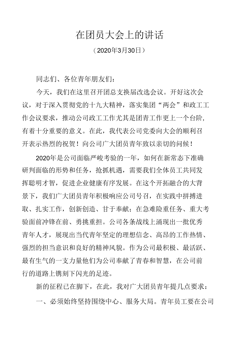 在公司团员大会上的讲话.docx_第1页