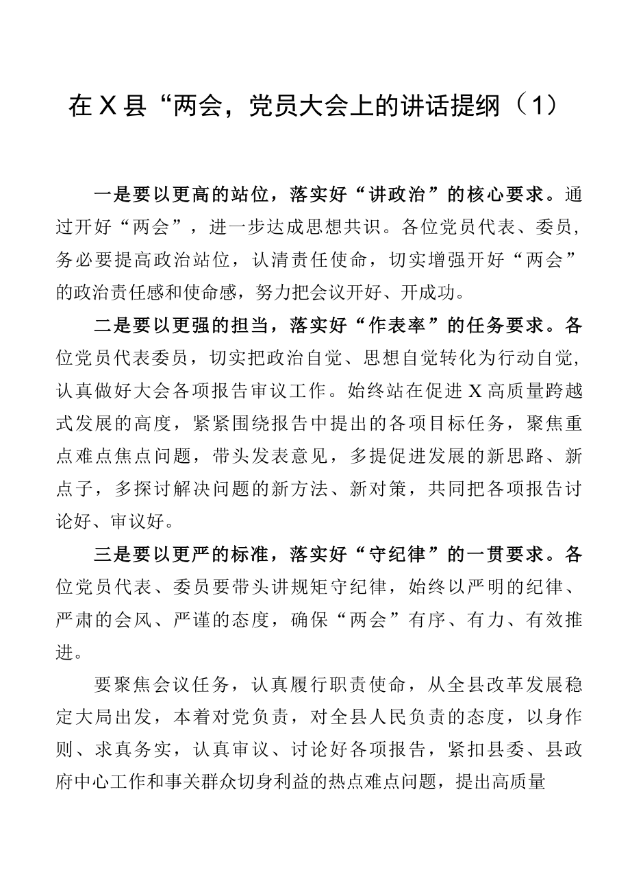 在两会代表大会上的讲话提纲范文3篇.docx_第1页