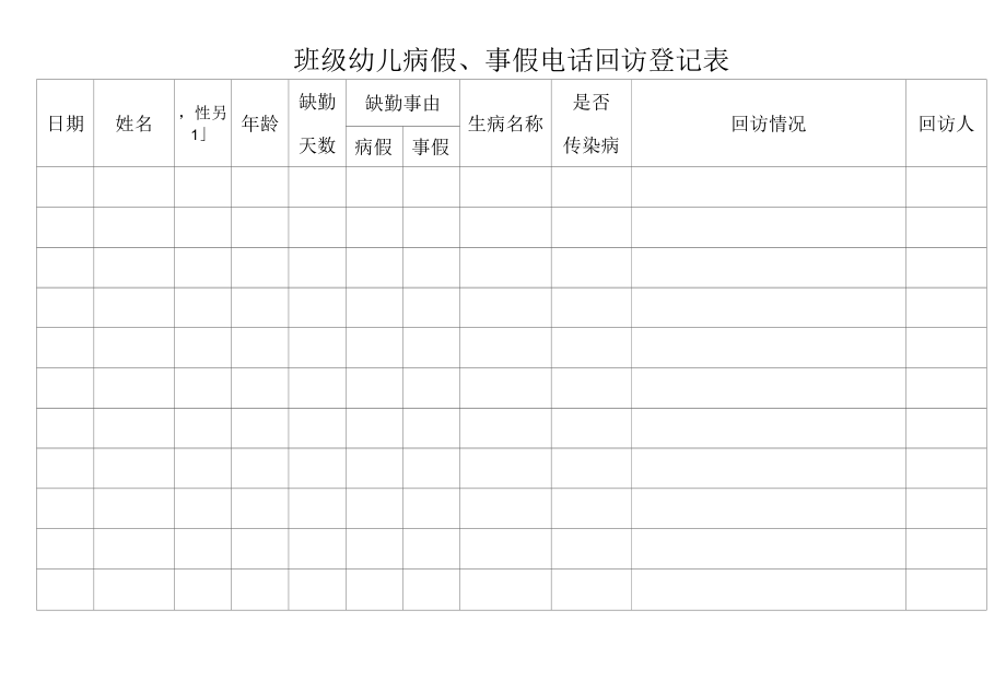 班级幼儿病假、事假电话回访登记表.docx_第1页