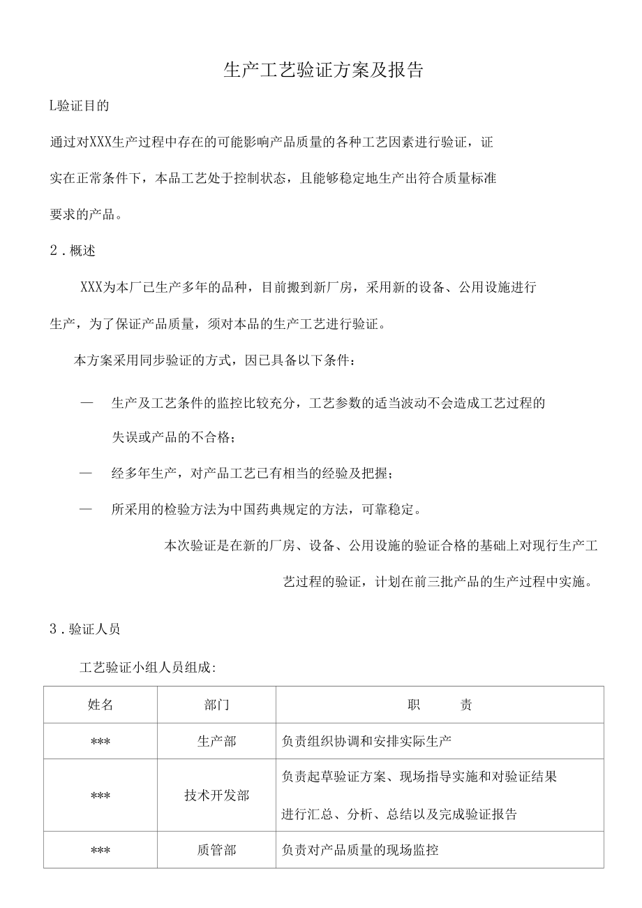 生产工艺验证方案及报告范例.docx_第1页