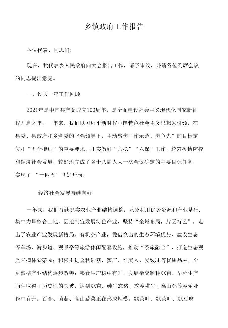 2022年乡镇政府工作报告.docx_第1页