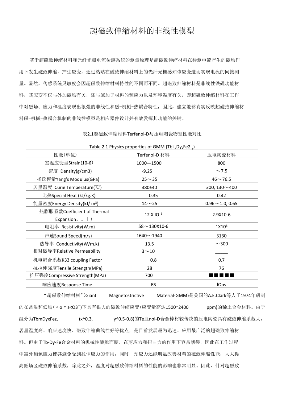 超磁致伸缩材料的非线性模型.docx_第1页