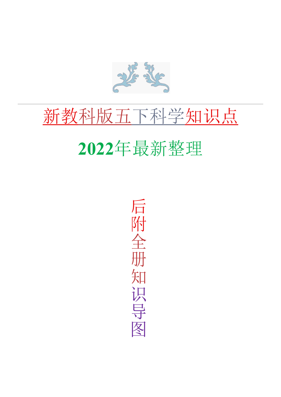 2022年新改版教科版五年级下册科学知识点总结与归纳（后附全册思维导图）.docx_第1页