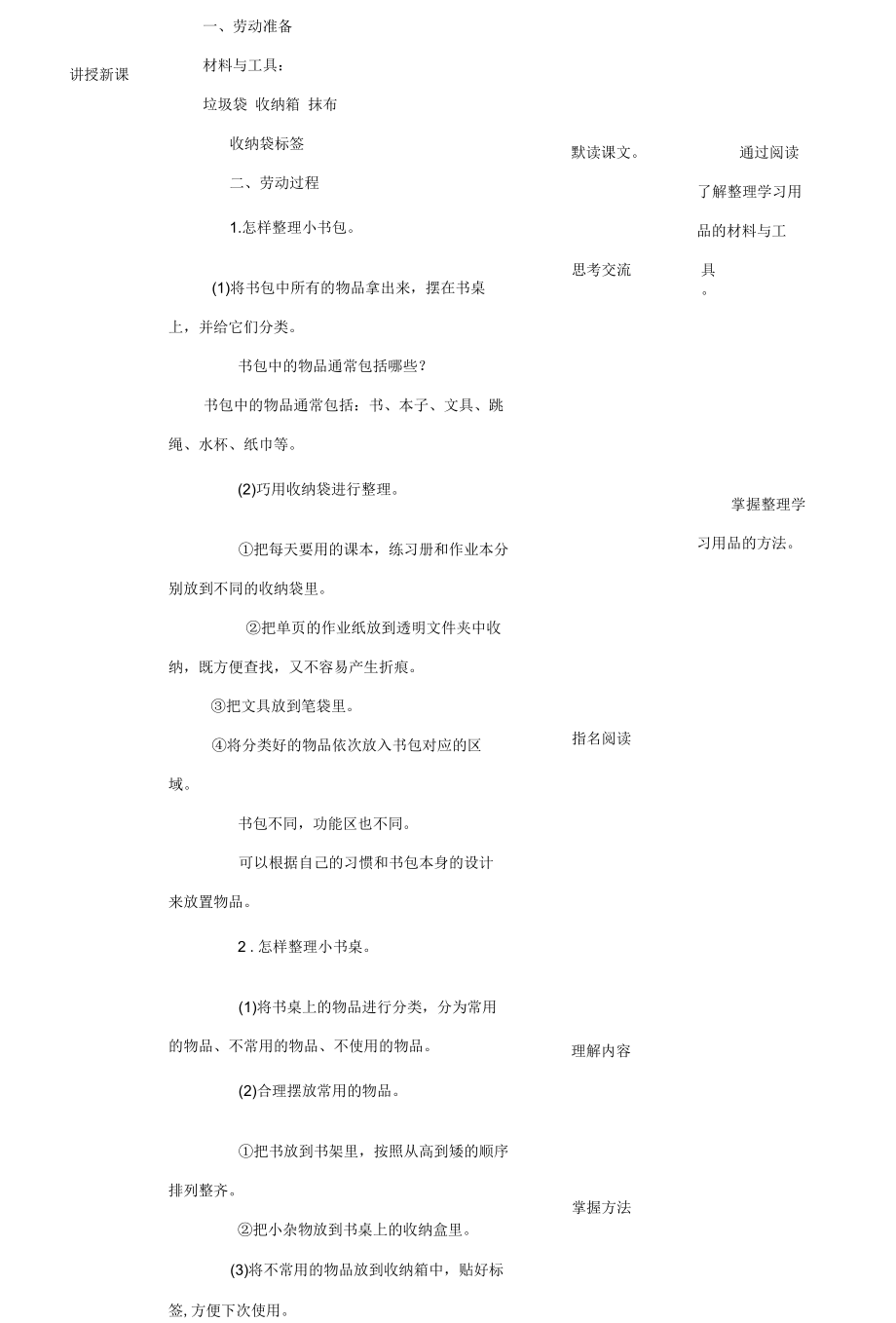 一年级《劳动实践指导手册》《学习用品我整理》教案.docx_第2页