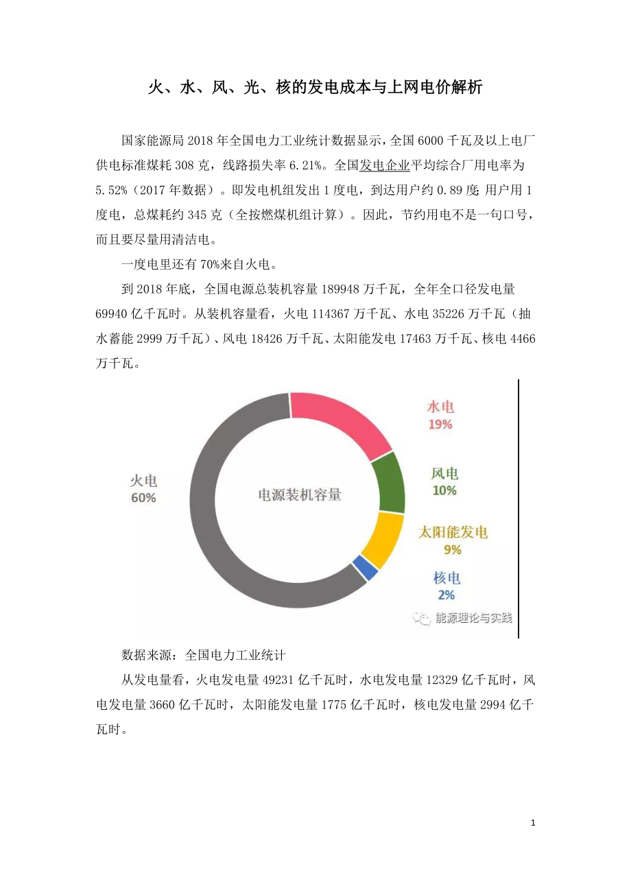 火、水、风、光、核的发电成本与上网电价解析.doc_第1页