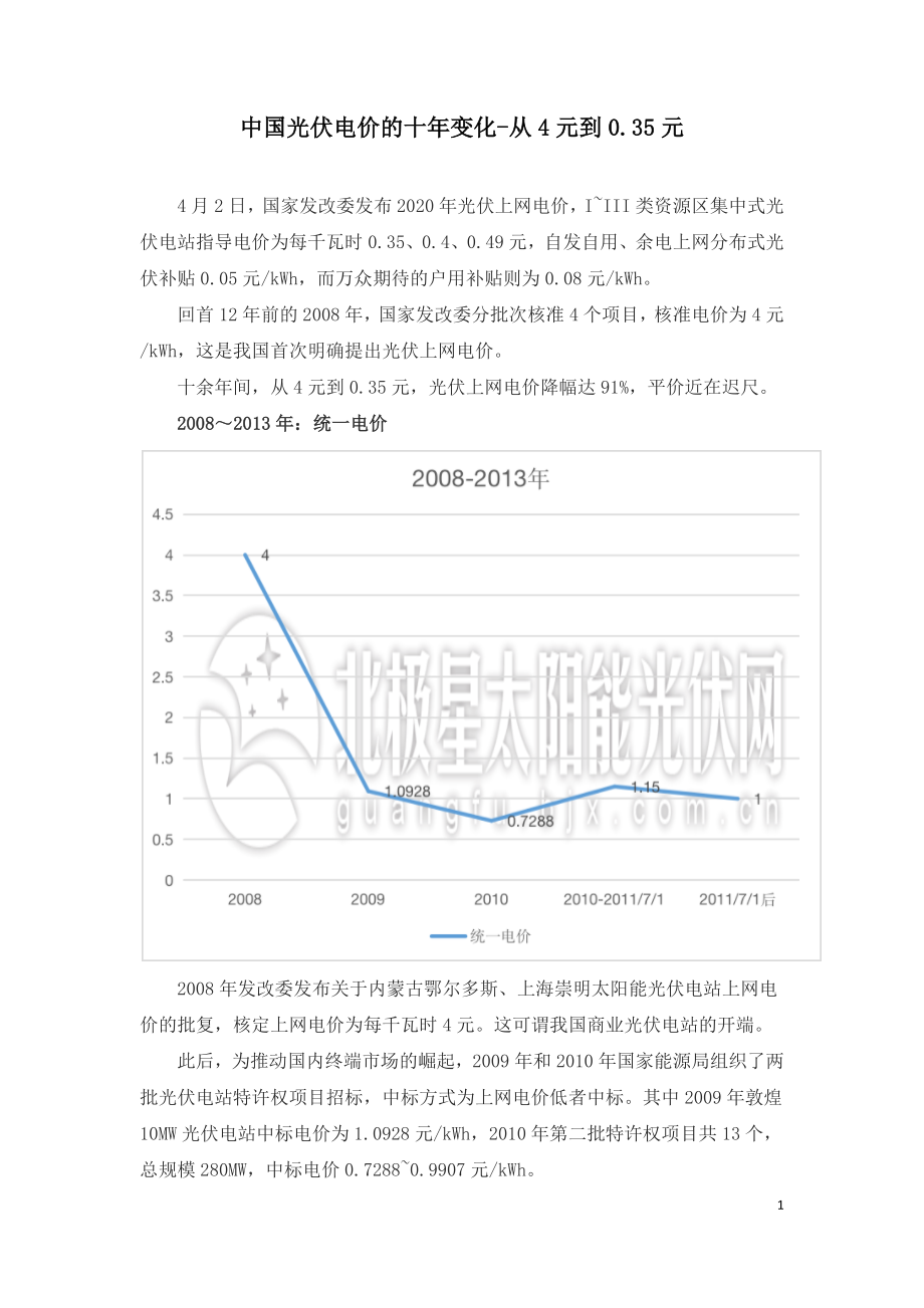 中国光伏电价的十年变化.doc_第1页