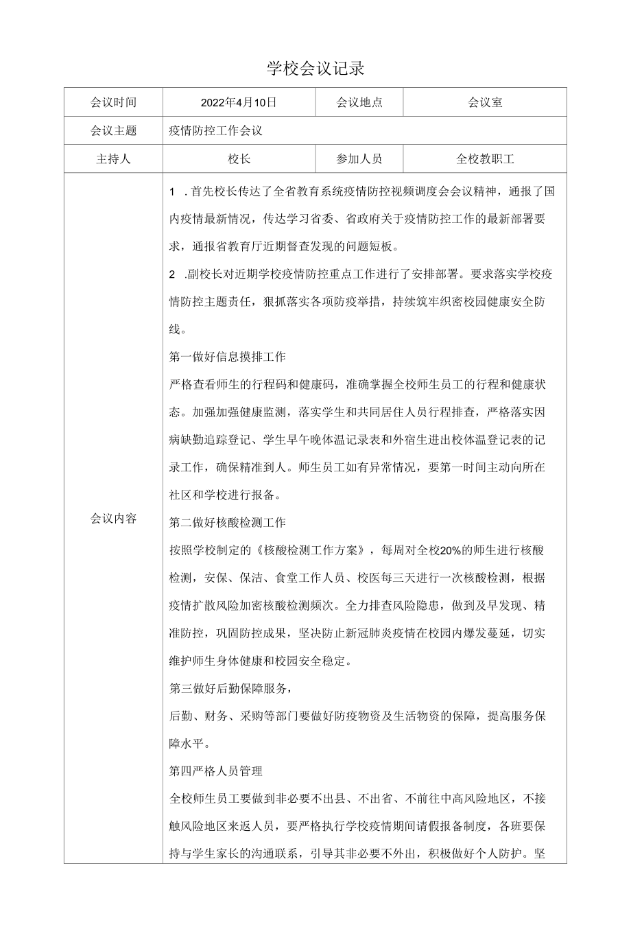 中学疫情防控工作会议记录.docx_第1页