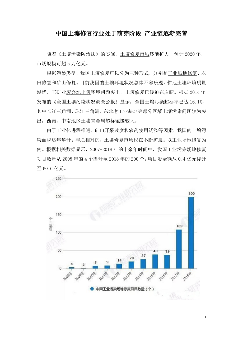 中国土壤修复行业处于萌芽阶段 产业链逐渐完善.doc_第1页