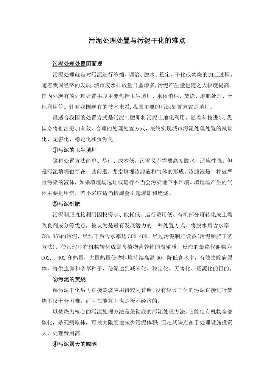 污泥处理处置与污泥干化的难点.doc_第1页