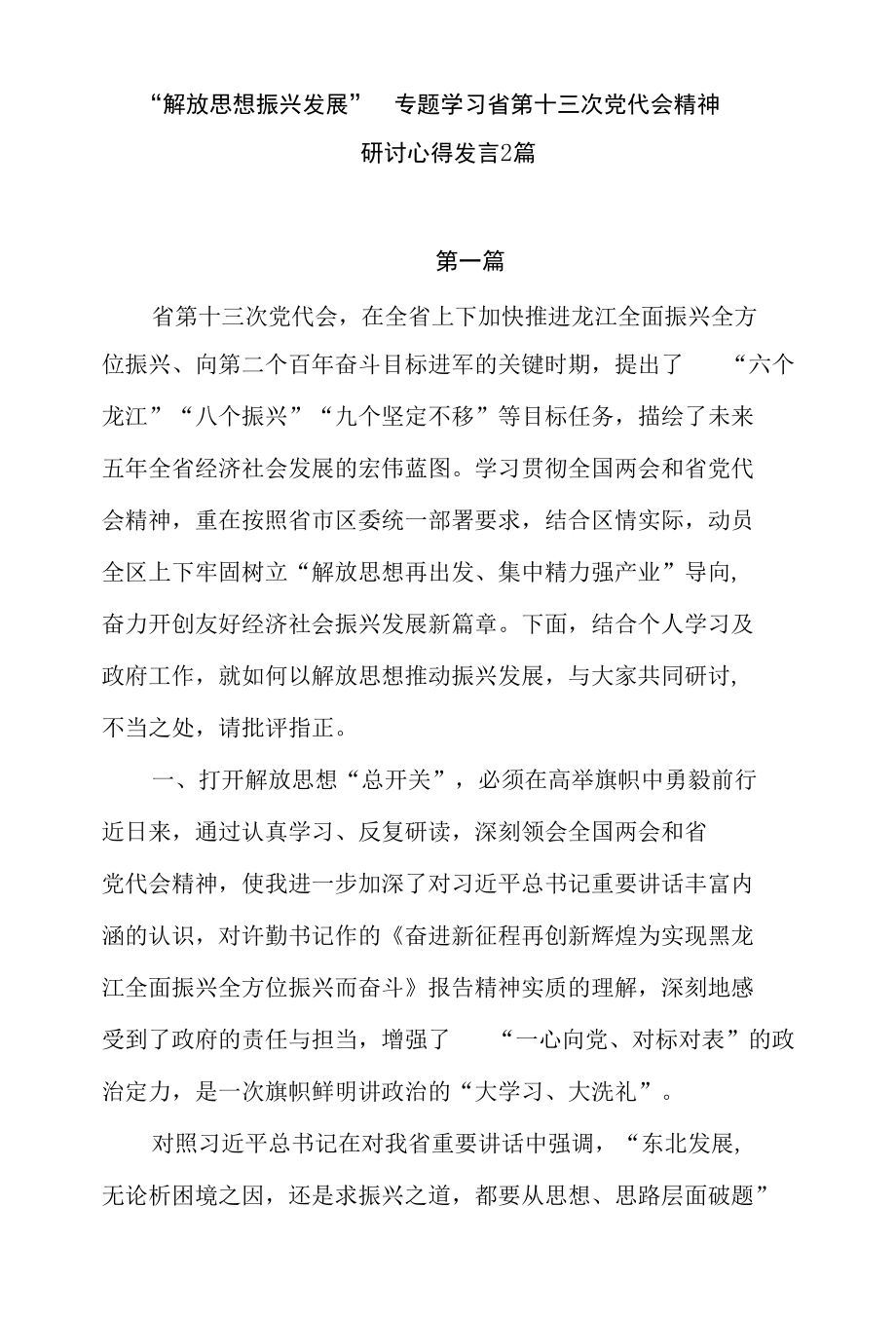 2022年“解放思想振兴发展”专题学习省第十三次党代会精神研讨发言心得体会报告全文内容汇编.docx_第2页