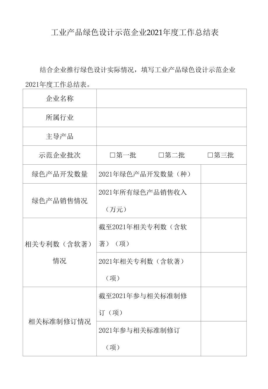 工业产品绿色设计示范企业2021年度工作总结表.docx_第1页