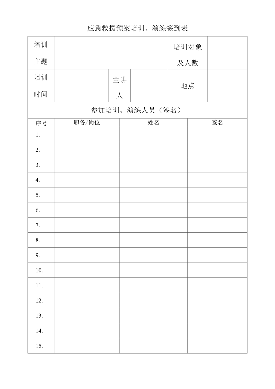 应急救援预案培训、演练记录（签到表）.docx_第1页