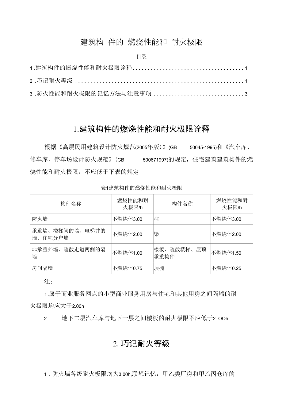 建筑构件的燃烧性能和耐火极限.docx_第1页