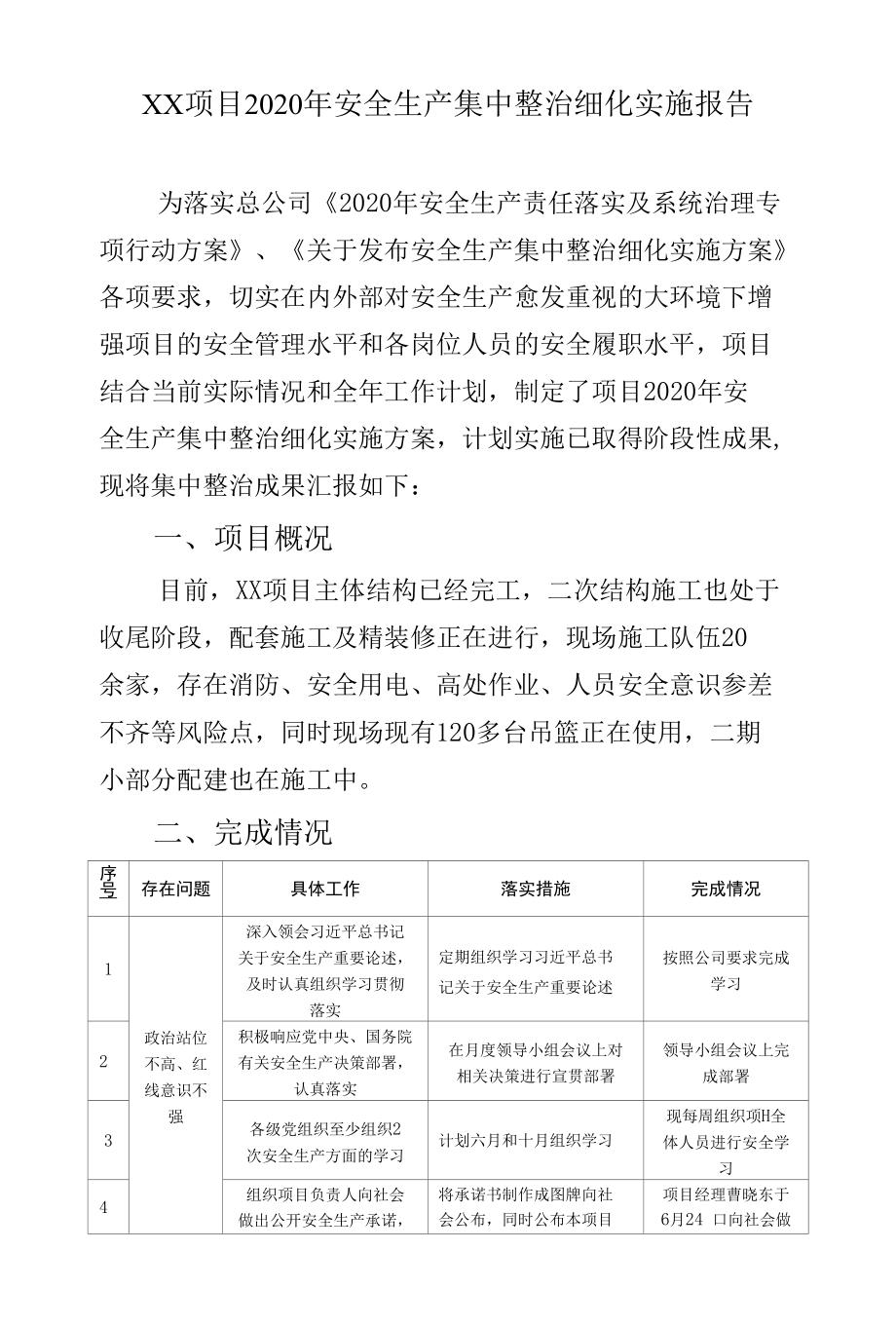 建筑工地安全生产集中整治细化实施情况报告.docx_第1页