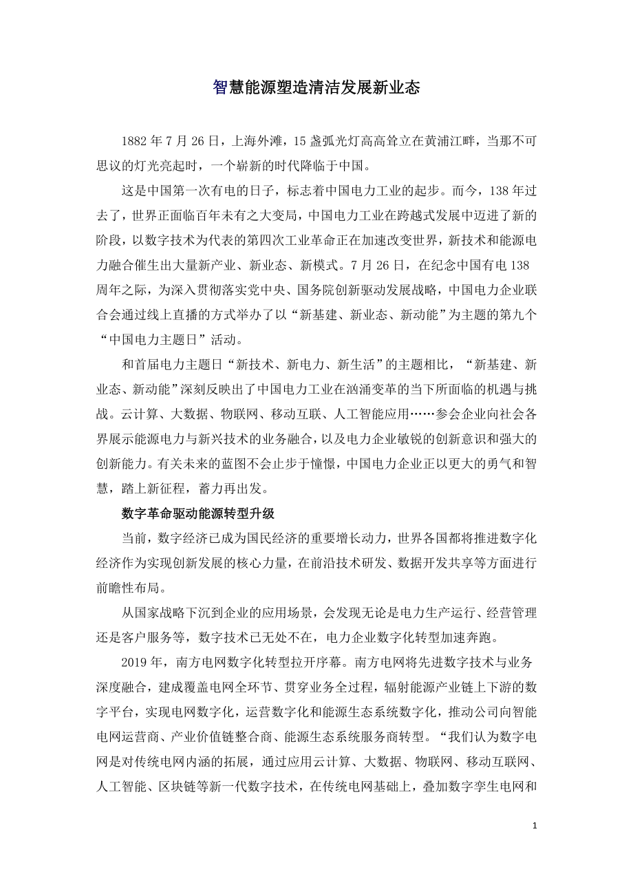 智慧能源塑造清洁发展新业态.doc_第1页