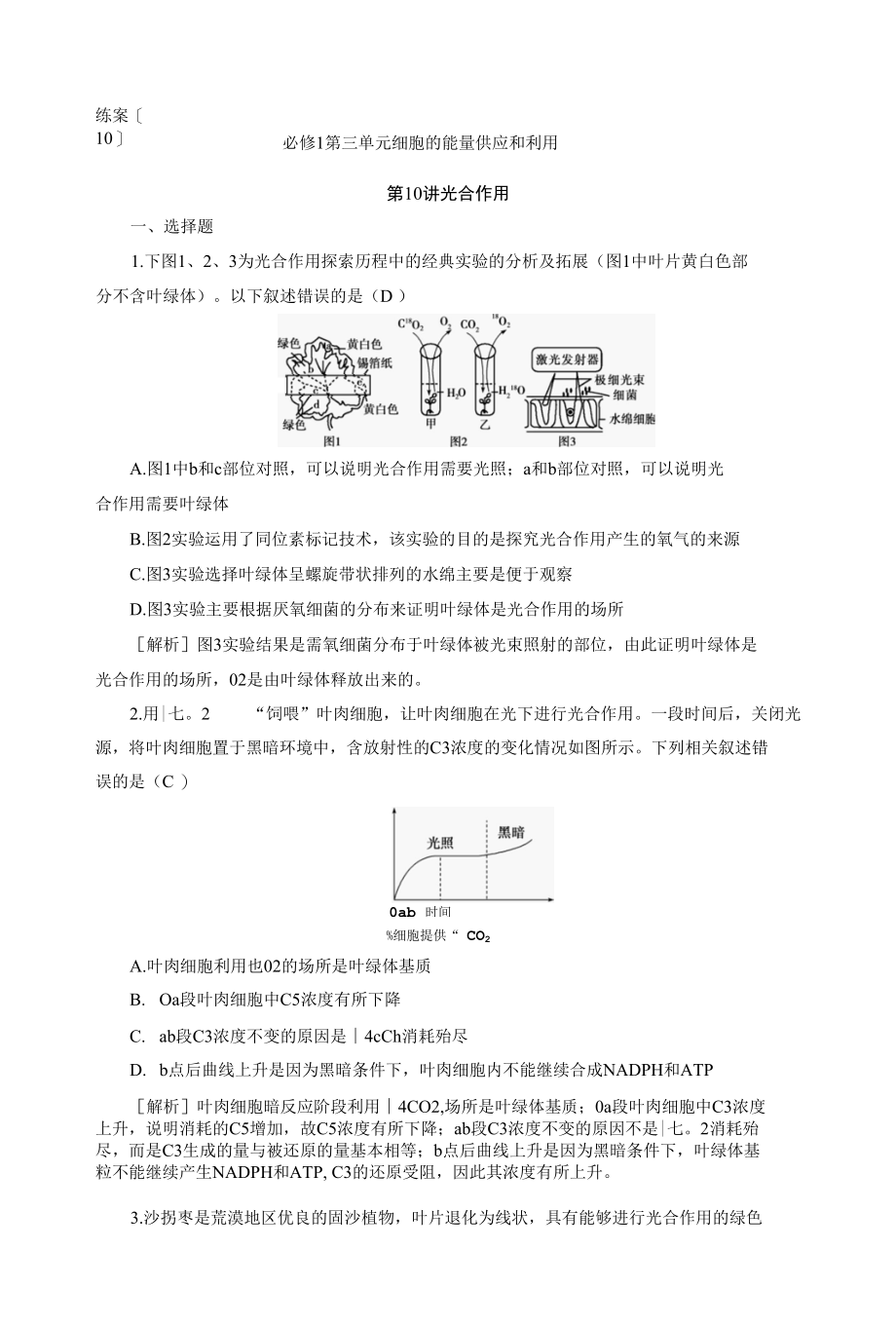 2023届一轮复习人教版光合作用作业.docx_第1页