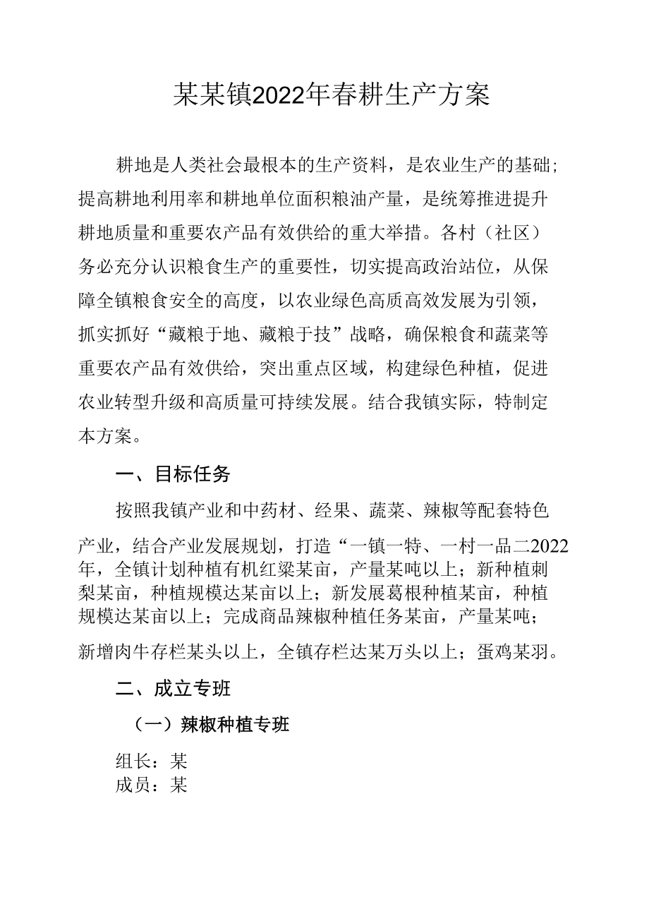 某某镇2022年春耕生产方案.docx_第1页